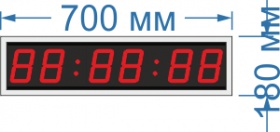 Электронные часы-термометр для помещения. Высота знака 10 см. Количество символов 6. Размер 700х180х60 или 40 мм.