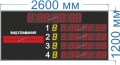 Спортивное табло для бассейнов №11. Высота знака 21 см. в бегущей строке 16 см. Размер 2600х1200х60 мм. или 130