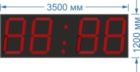 Электронные часы-метеостанция для улицы (Яркость светодиода 2 кд. - тень, солнце). Высота знака 1 метр. Количество символов 4. Размер 3500х1200х130 или 60 мм.