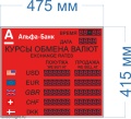 Табло курсов валют №1+1 n на пять строк. Типовое. Время и  Дата  есть.  (6 знаков в поле показания валют). Размер 475х415х60 или 40 мм.