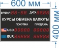 Табло курсов валют для помещение №1 (5 знаков в поле валют). Время и Даты - Да. Знак 38 мм. Размер 600х400х40 или 60 мм.